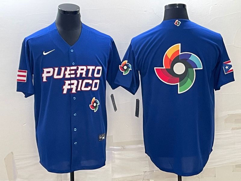 Men 2023 World Cub Puerto Rico Blank Blue Nike MLB Jersey7